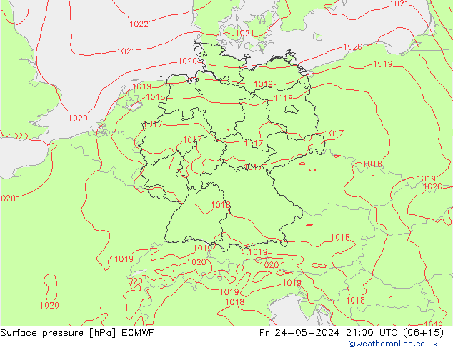 Surface pressure ECMWF Fr 24.05.2024 21 UTC