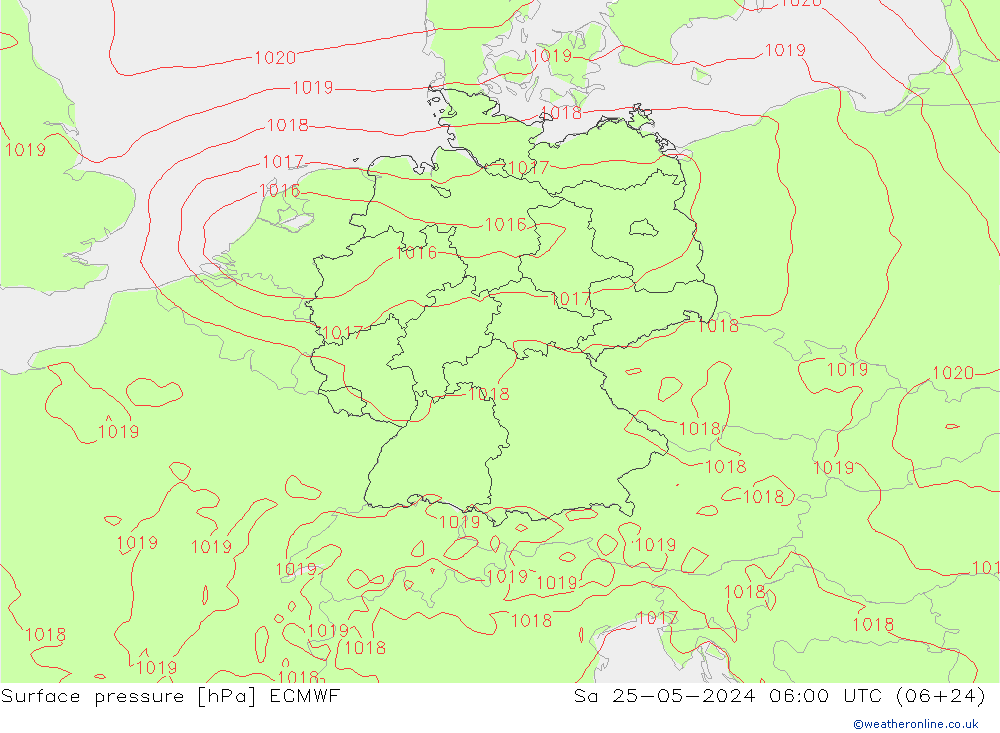 Surface pressure ECMWF Sa 25.05.2024 06 UTC