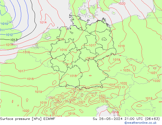 Pressione al suolo ECMWF dom 26.05.2024 21 UTC