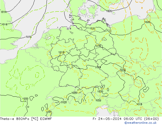 Theta-e 850hPa ECMWF Cu 24.05.2024 06 UTC