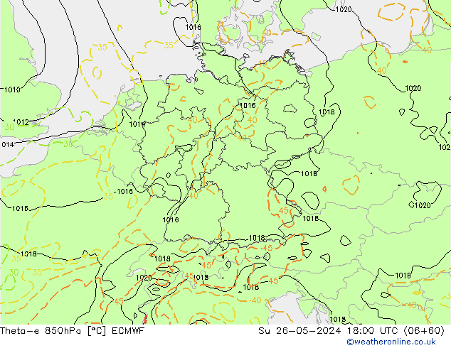 Theta-e 850hPa ECMWF  26.05.2024 18 UTC