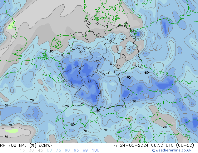 RH 700 hPa ECMWF Fr 24.05.2024 06 UTC