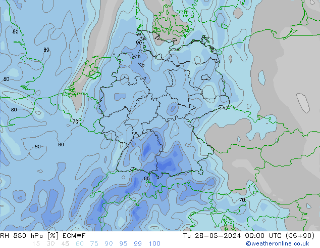 RH 850 hPa ECMWF Di 28.05.2024 00 UTC