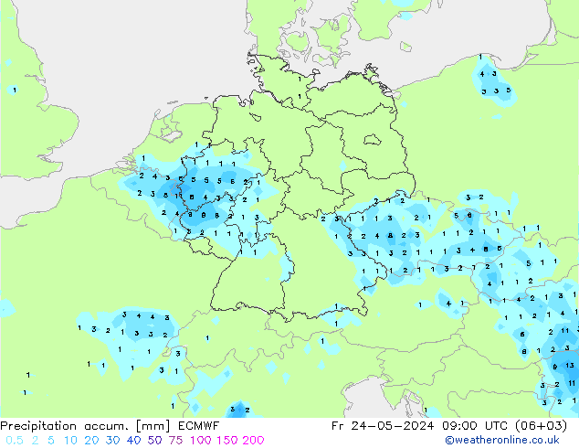 Precipitation accum. ECMWF ven 24.05.2024 09 UTC