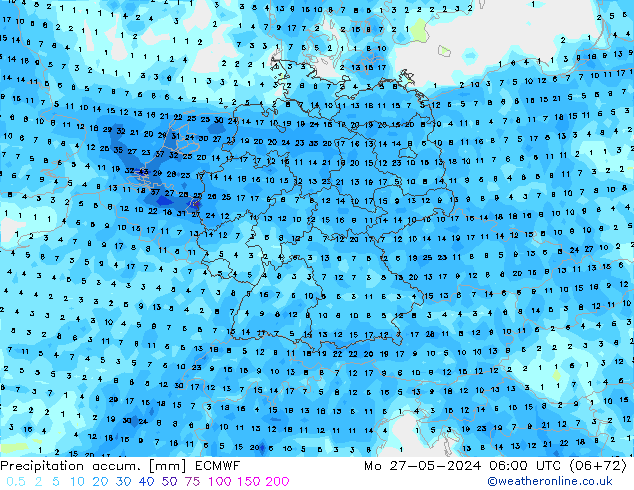 Precipitation accum. ECMWF Mo 27.05.2024 06 UTC