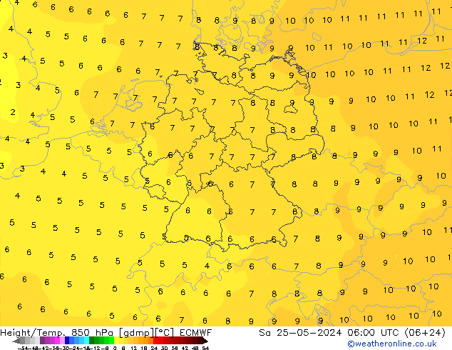 Z500/Rain (+SLP)/Z850 ECMWF Sa 25.05.2024 06 UTC