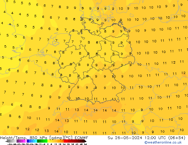 Z500/Rain (+SLP)/Z850 ECMWF Su 26.05.2024 12 UTC