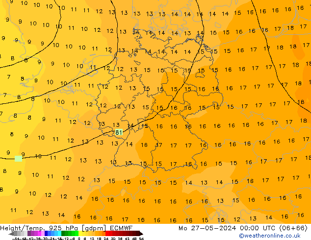 Yükseklik/Sıc. 925 hPa ECMWF Pzt 27.05.2024 00 UTC