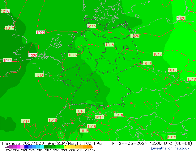 Thck 700-1000 hPa ECMWF ven 24.05.2024 12 UTC