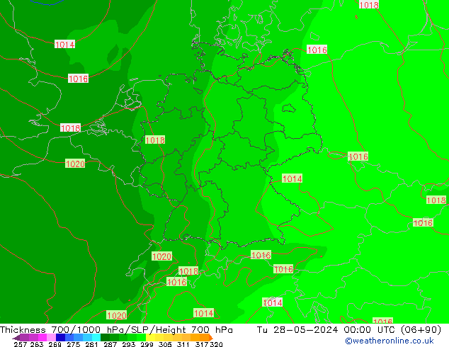 Dikte700-1000 hPa ECMWF di 28.05.2024 00 UTC