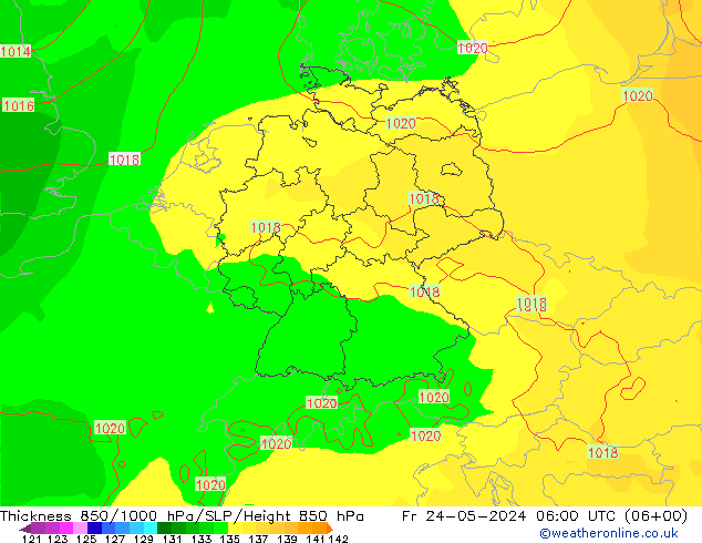 Espesor 850-1000 hPa ECMWF vie 24.05.2024 06 UTC