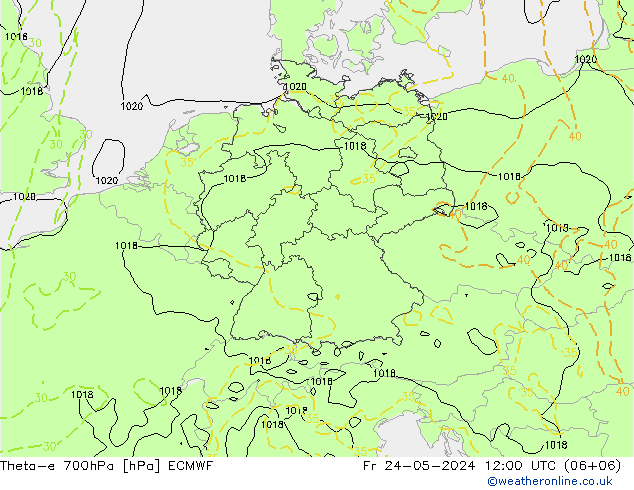 Theta-e 700hPa ECMWF Pá 24.05.2024 12 UTC