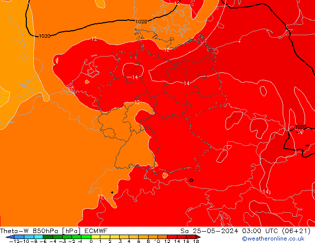 Theta-W 850hPa ECMWF Sa 25.05.2024 03 UTC