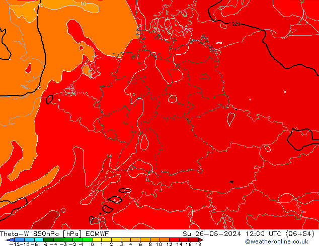 Theta-W 850hPa ECMWF Ne 26.05.2024 12 UTC