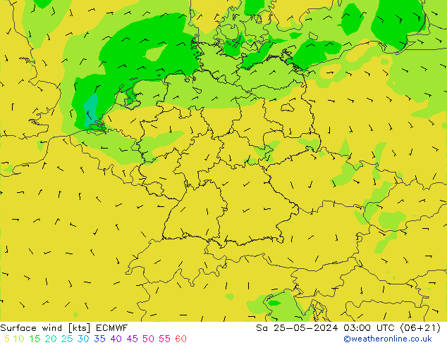 Vento 10 m ECMWF Sáb 25.05.2024 03 UTC