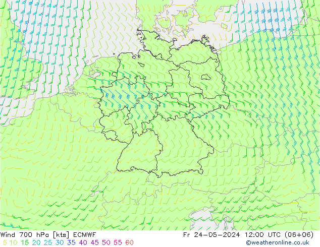 Wind 700 hPa ECMWF Fr 24.05.2024 12 UTC