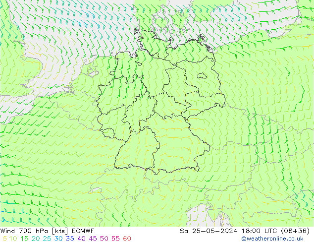 Wind 700 hPa ECMWF za 25.05.2024 18 UTC