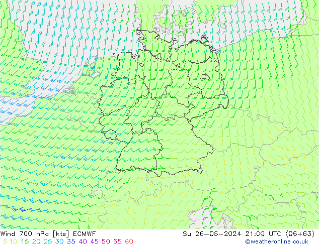 Vent 700 hPa ECMWF dim 26.05.2024 21 UTC