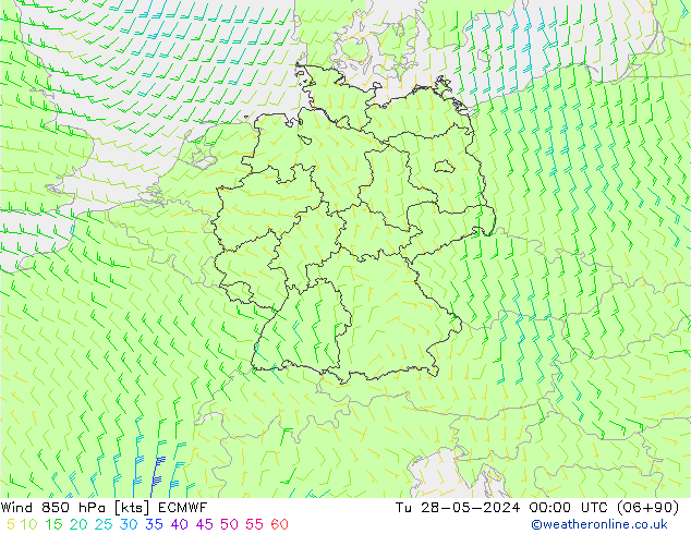 Vent 850 hPa ECMWF mar 28.05.2024 00 UTC