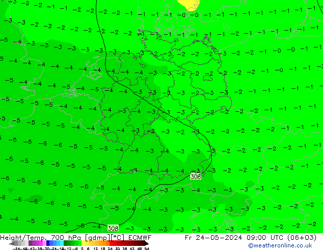 Height/Temp. 700 hPa ECMWF ven 24.05.2024 09 UTC