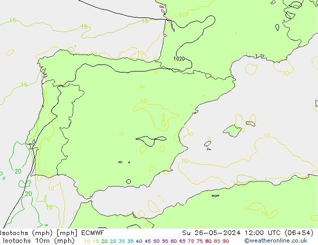 Isotachs (mph) ECMWF Su 26.05.2024 12 UTC