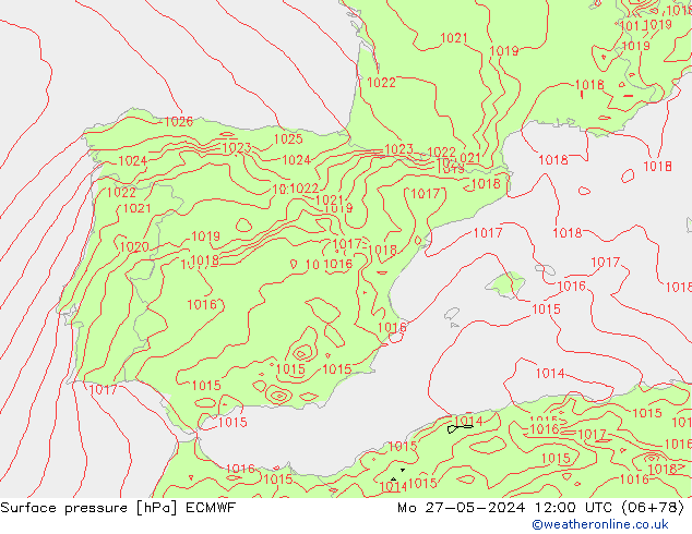 Presión superficial ECMWF lun 27.05.2024 12 UTC