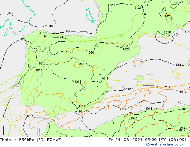 Theta-e 850hPa ECMWF pt. 24.05.2024 06 UTC