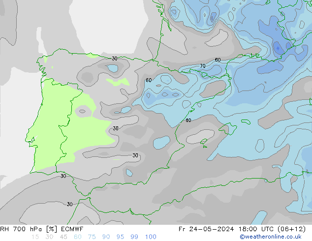 RH 700 гПа ECMWF пт 24.05.2024 18 UTC