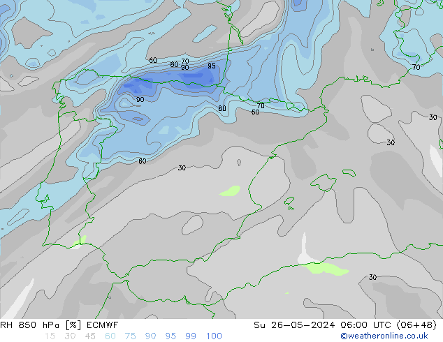 RH 850 hPa ECMWF  26.05.2024 06 UTC