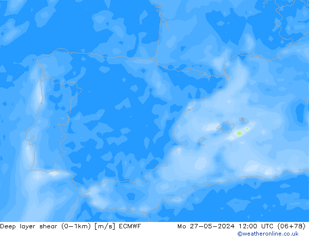 Deep layer shear (0-1km) ECMWF  27.05.2024 12 UTC