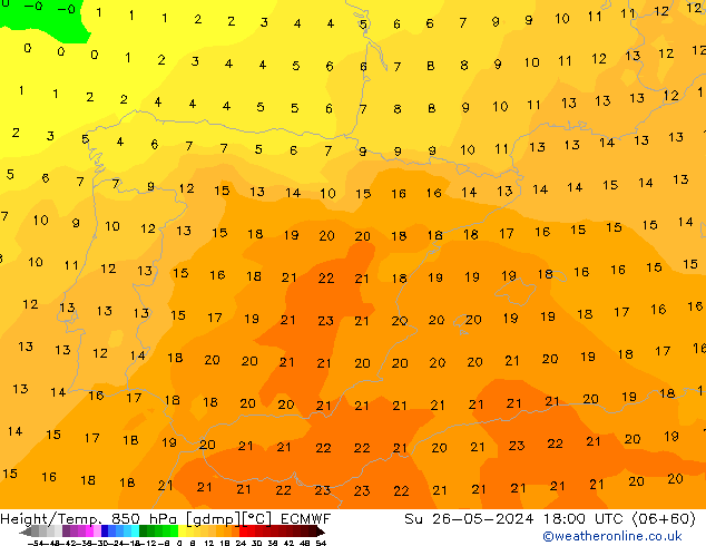 Z500/Yağmur (+YB)/Z850 ECMWF Paz 26.05.2024 18 UTC