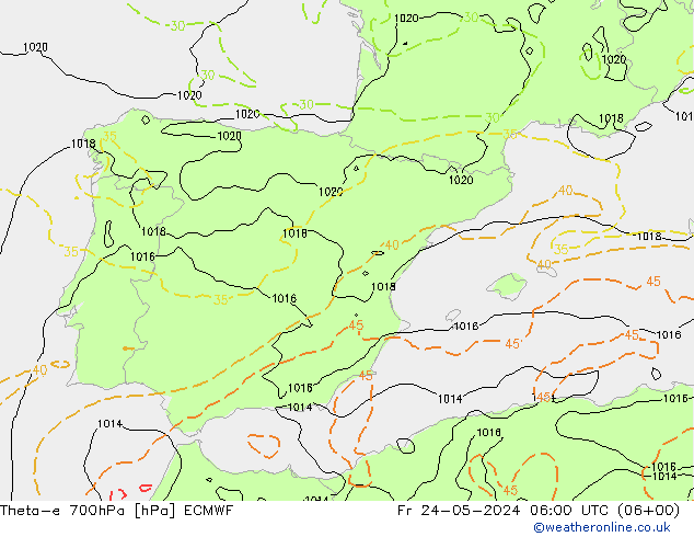 Theta-e 700hPa ECMWF pt. 24.05.2024 06 UTC