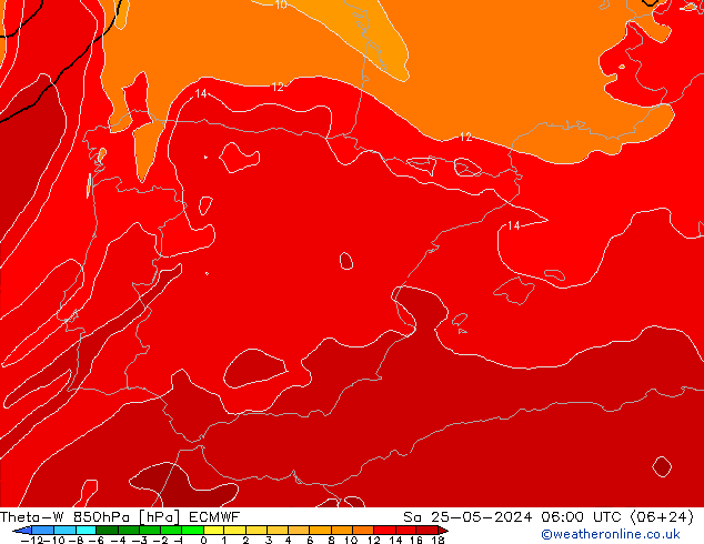 Theta-W 850hPa ECMWF  25.05.2024 06 UTC