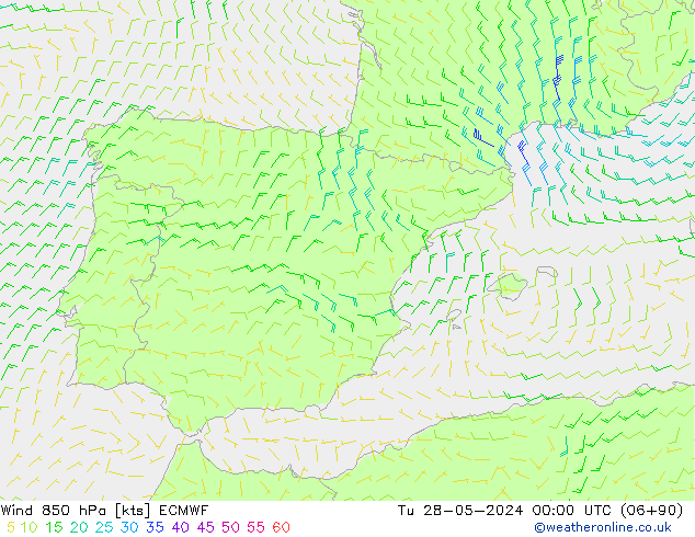 Vent 850 hPa ECMWF mar 28.05.2024 00 UTC