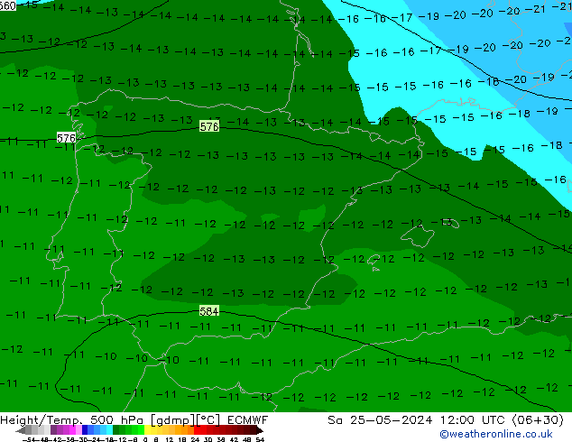 Z500/Rain (+SLP)/Z850 ECMWF Sa 25.05.2024 12 UTC