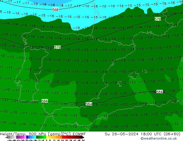 Z500/Yağmur (+YB)/Z850 ECMWF Paz 26.05.2024 18 UTC