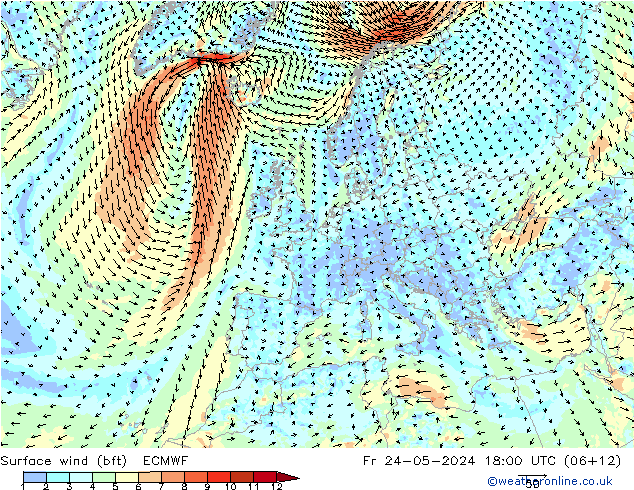 Bodenwind (bft) ECMWF Fr 24.05.2024 18 UTC