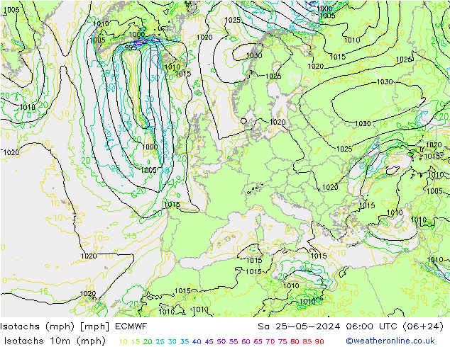 Eşrüzgar Hızları mph ECMWF Cts 25.05.2024 06 UTC