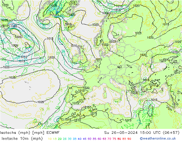 Isotachs (mph) ECMWF dom 26.05.2024 15 UTC