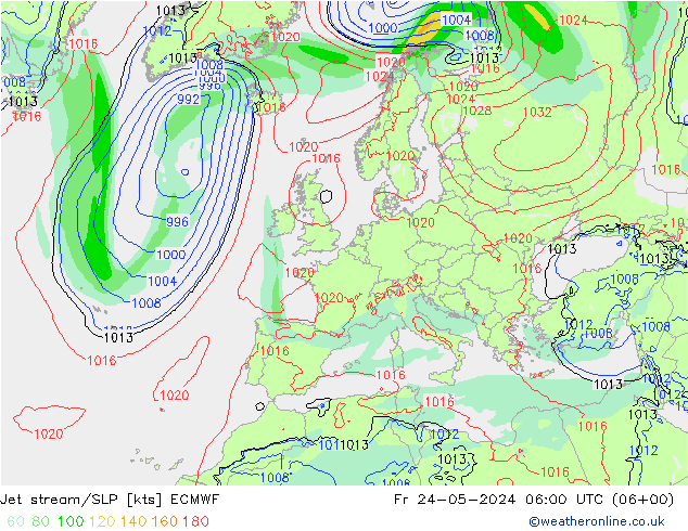 高速氣流/地面气压 ECMWF 星期五 24.05.2024 06 UTC