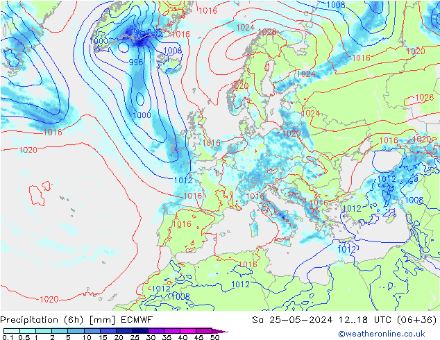 Z500/Rain (+SLP)/Z850 ECMWF sam 25.05.2024 18 UTC