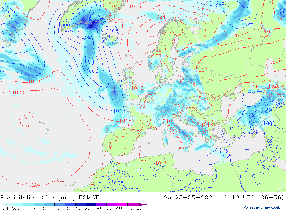 Z500/Rain (+SLP)/Z850 ECMWF sáb 25.05.2024 18 UTC