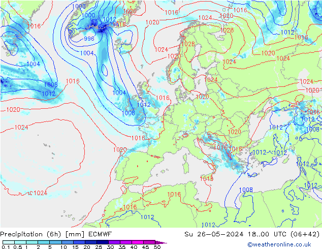 Z500/Yağmur (+YB)/Z850 ECMWF Paz 26.05.2024 00 UTC