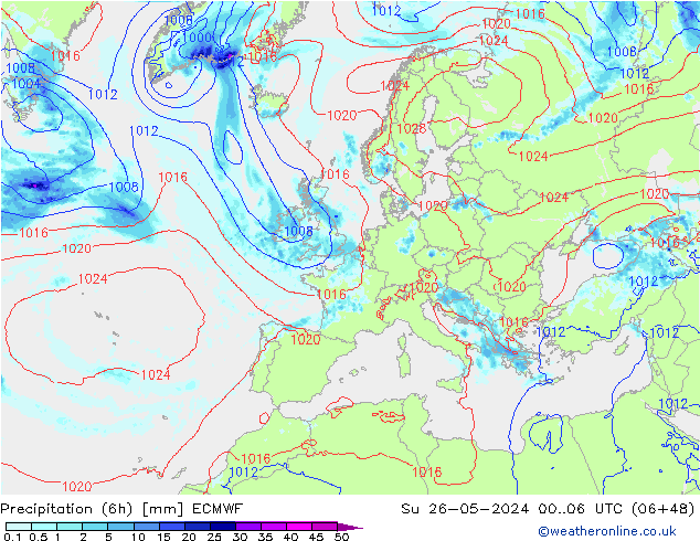 Z500/Rain (+SLP)/Z850 ECMWF So 26.05.2024 06 UTC