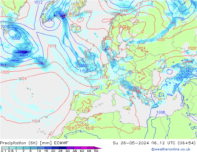 Z500/Rain (+SLP)/Z850 ECMWF  26.05.2024 12 UTC