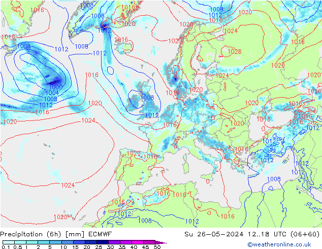 Z500/Regen(+SLP)/Z850 ECMWF zo 26.05.2024 18 UTC