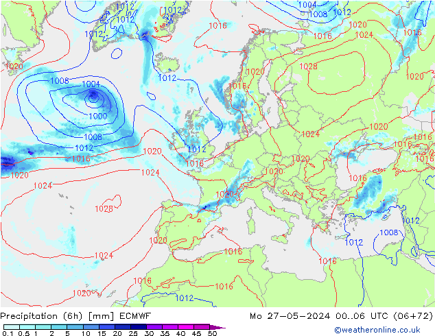 Z500/Yağmur (+YB)/Z850 ECMWF Pzt 27.05.2024 06 UTC