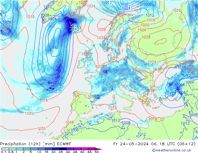 Nied. akkumuliert (12Std) ECMWF Fr 24.05.2024 18 UTC