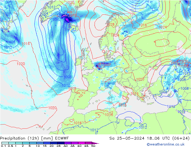 Nied. akkumuliert (12Std) ECMWF Sa 25.05.2024 06 UTC