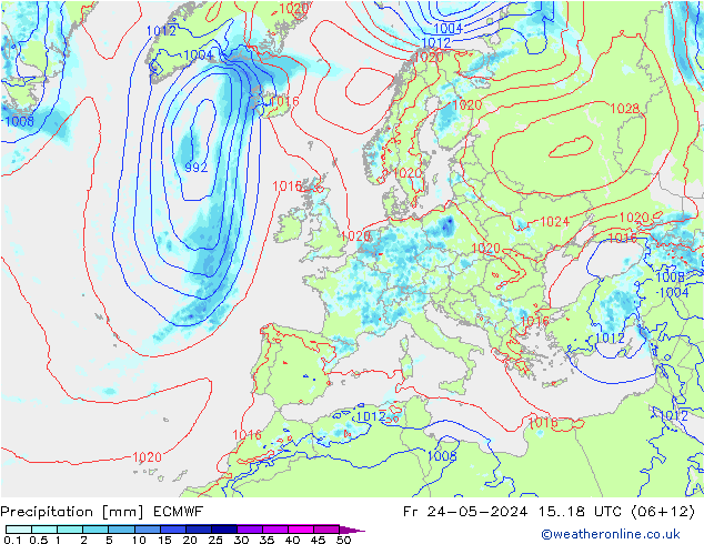 Srážky ECMWF Pá 24.05.2024 18 UTC